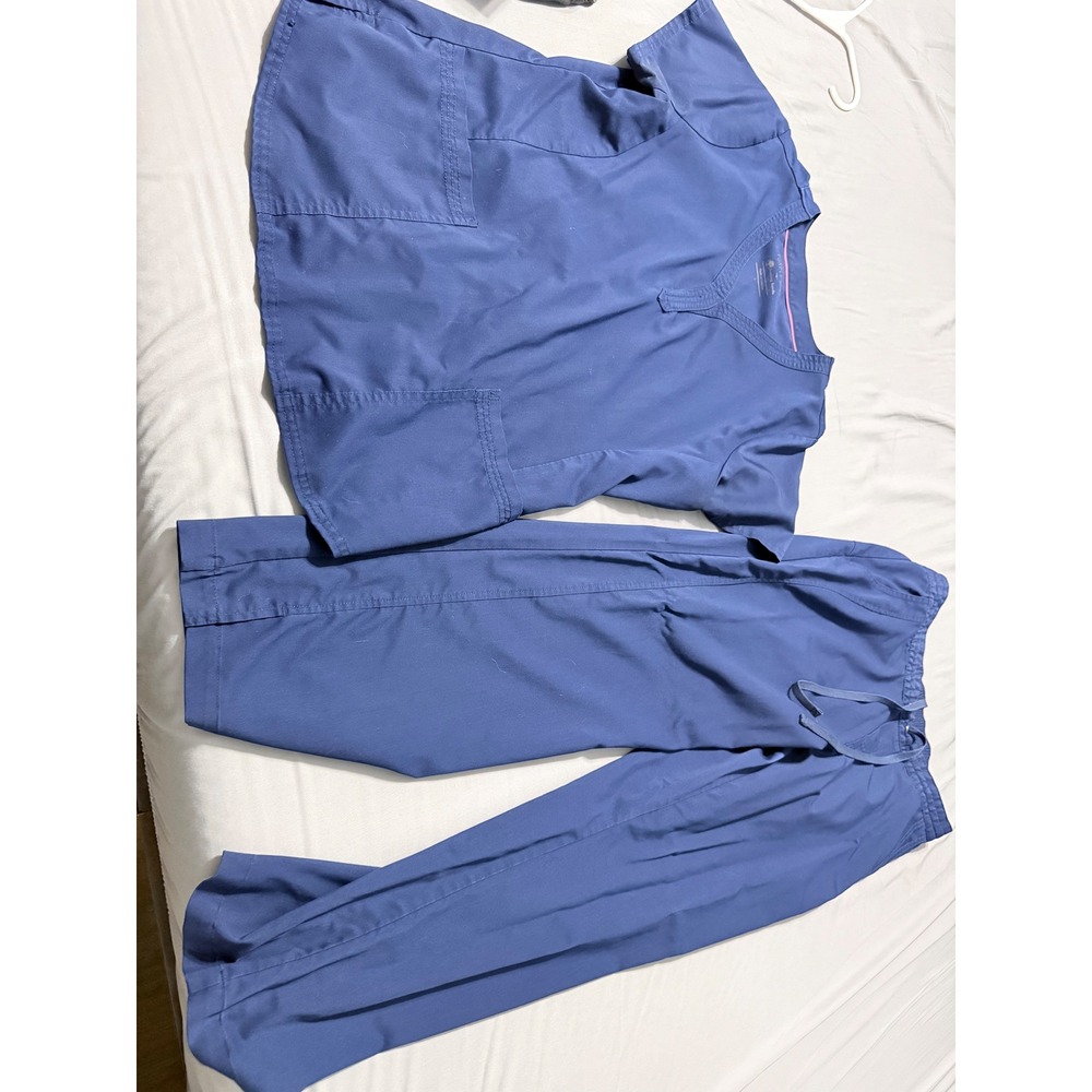 Purple Label by Healing Hands Women Navy Blue Scrub Set V-Neck Top & Pants L/MP